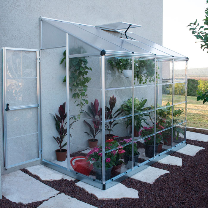Palram - Canopia 4' x 8' Lean To Silver Polycarbonate Greenhouse