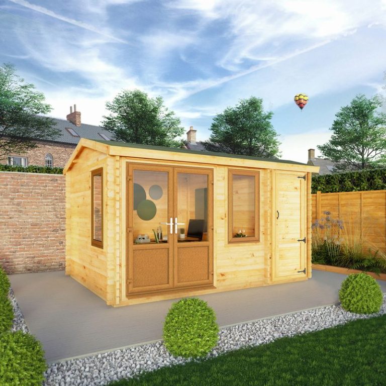 Adley 4.1m x 3m Delta Home Office Log Cabin With Side Shed & UPVC Windows & Doors - 44mm
