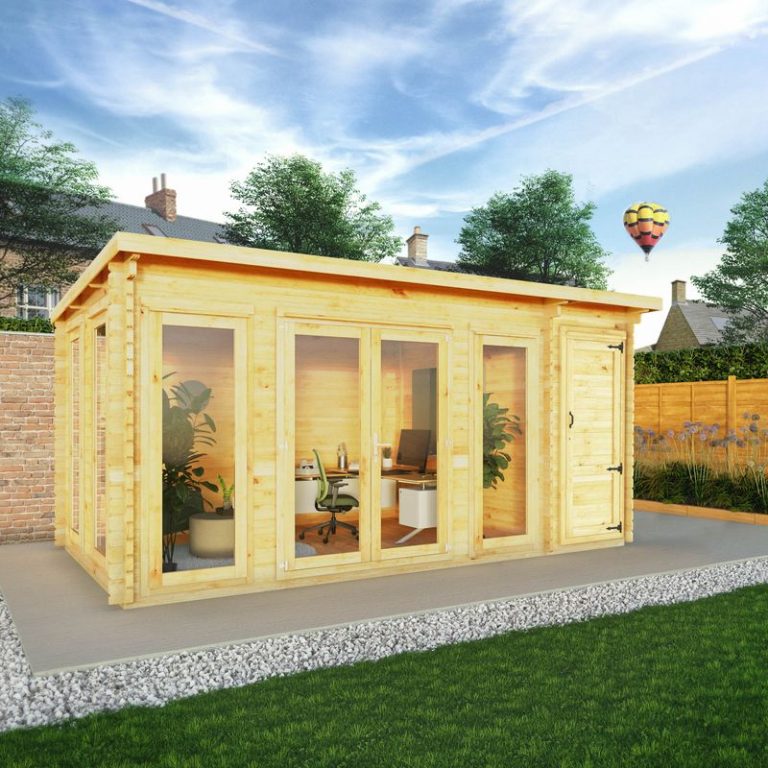 Adley 5.1m x 3m Alpha Pent Log Cabin With Side Shed - 28mm