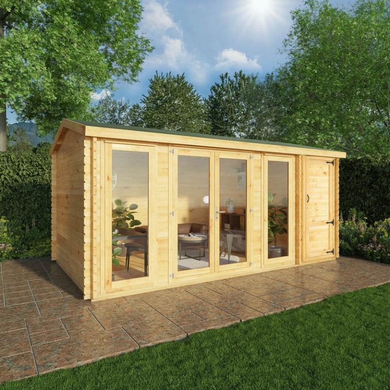 Adley 5.1m x 3m Bravo Home Office Log Cabin With Side Shed - 34mm