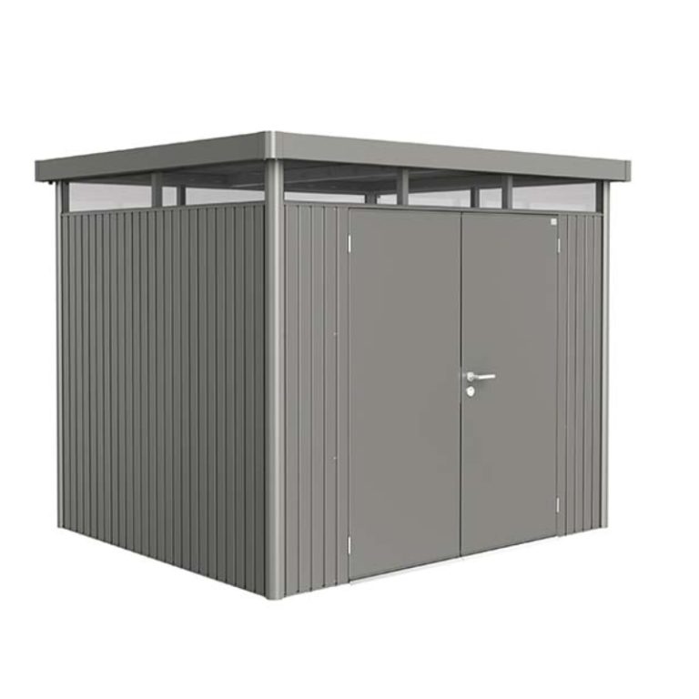 Biohort HighLine Size H3 Premium Metal Shed with Double Door - Quartz Grey