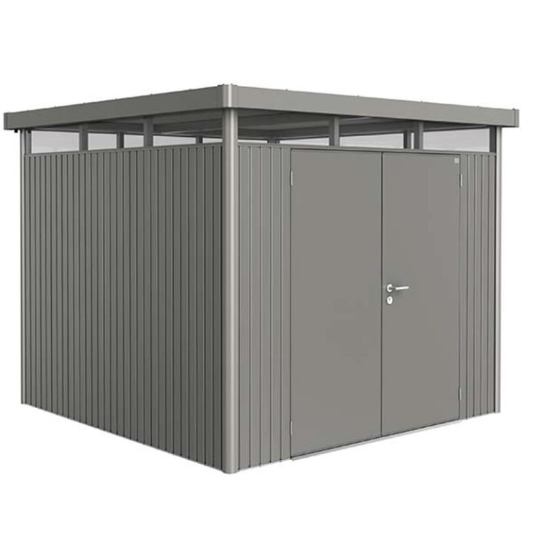 Biohort HighLine Size H4 Premium Metal Shed with Double Door - Quartz Grey