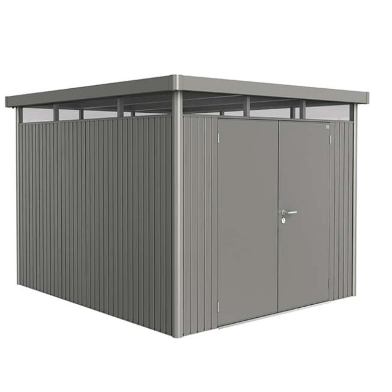 Biohort HighLine Size H5 Premium Metal Shed with Double Door - Quartz Grey