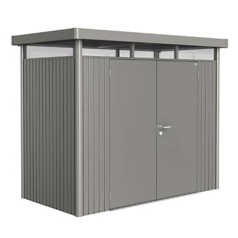Biohort HighLine Size H1 Premium Metal Shed with Double Door - Quartz Grey