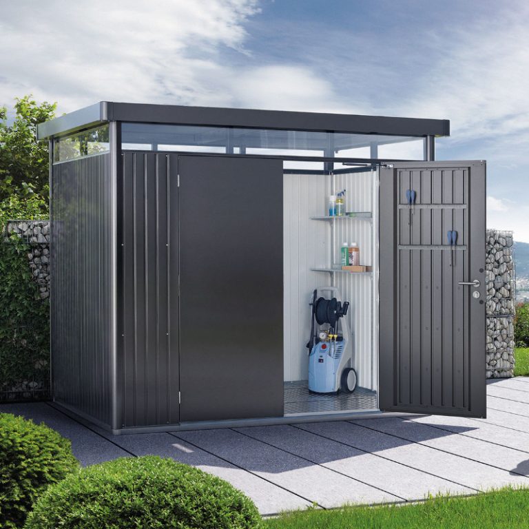 Biohort HighLine Size H2 Premium Metal Shed with Double Door - Dark Grey