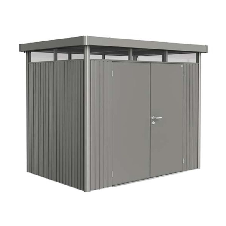 Biohort HighLine Size H2 Premium Metal Shed with Double Door - Quartz Grey