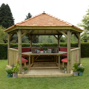 Hartwood 4.7m Fully Furnished Premium Hexagonal Gazebo With Cedar Roof