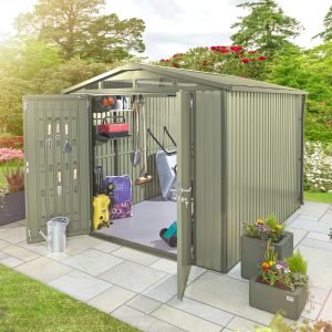 Hex Living 8' x 10' Alton Double Door Metal Apex Shed - Sage Green