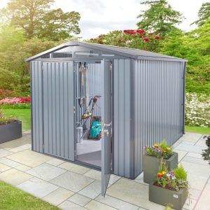 Hex Living 8' x 8' Alton Double Door Metal Apex Shed - Anthracite Grey