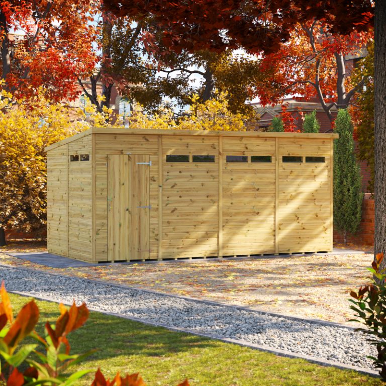 Oren 16' x 8' Premium Shiplap Modular Custom Pent Security Shed