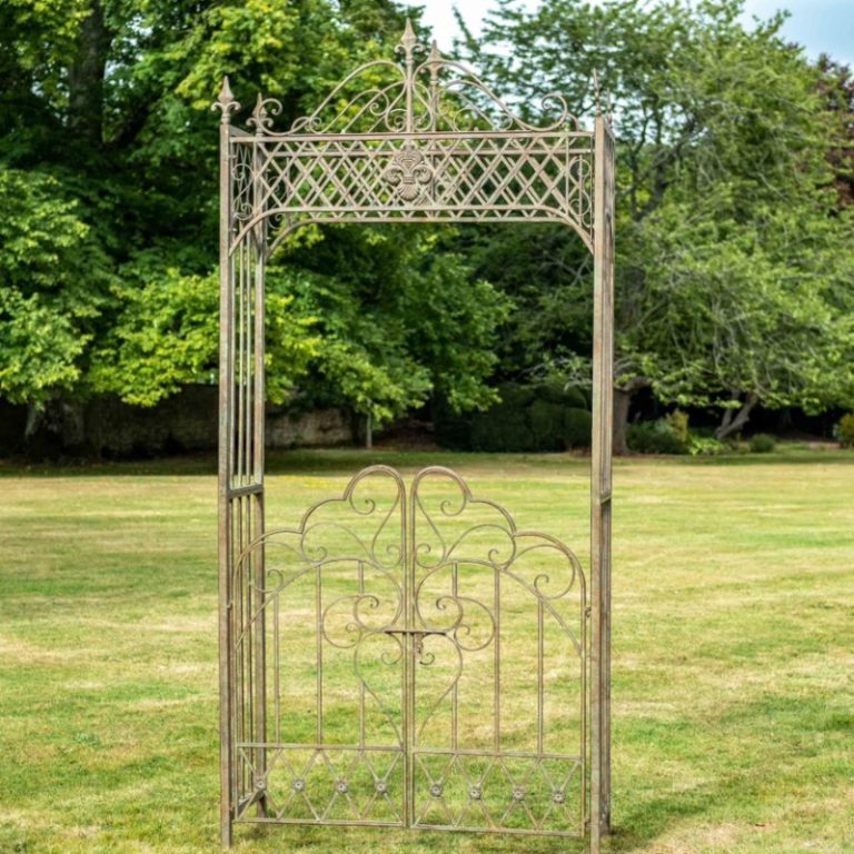 Osbourne Coverdale Metal Gated Garden Arch - Antique Green Rust