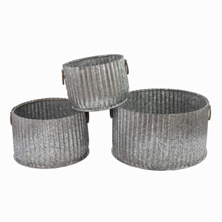Osbourne Set of 3 Vintage Low Dolly Round Metal Planters