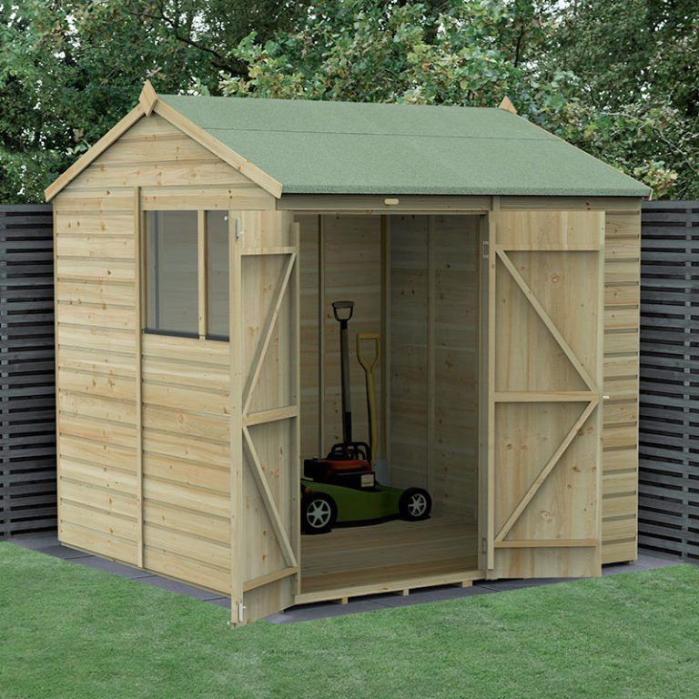 7' x 7' Forest Beckwood 25yr Guarantee Shiplap Pressure Treated Double Door Reverse Apex Wooden Shed (2.28m x 2.12m)