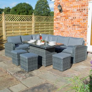 Rowlinson Thornbury Rattan Corner Dining Set With Height Adjustable Table - Grey Weave