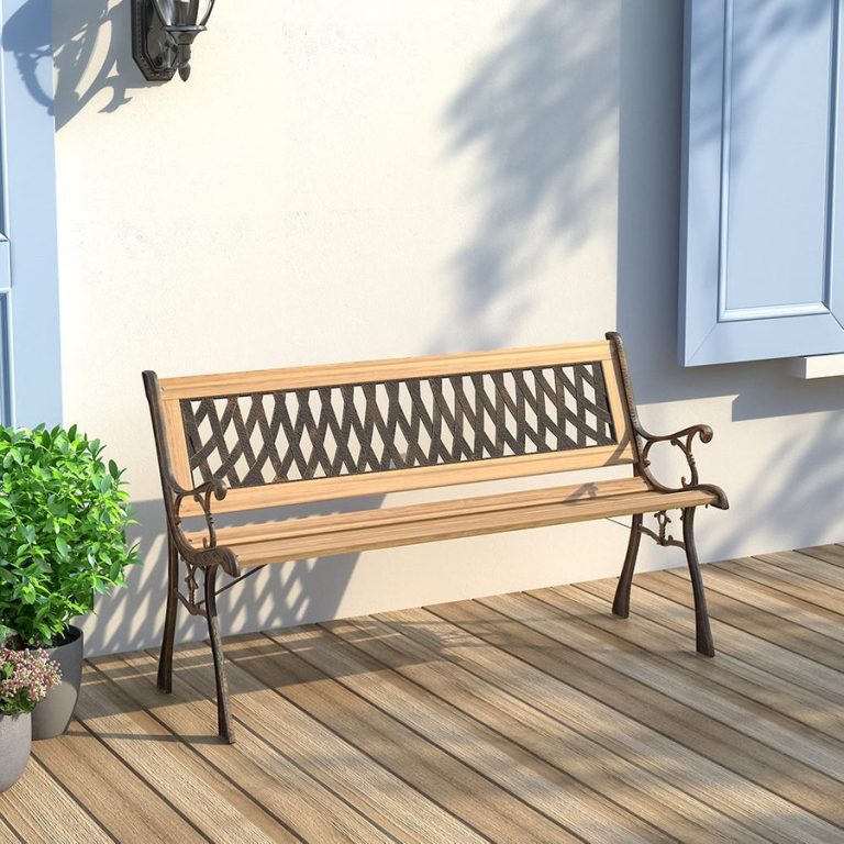 125CM Wide Metal Outdoor Bench with Patterned Backrest