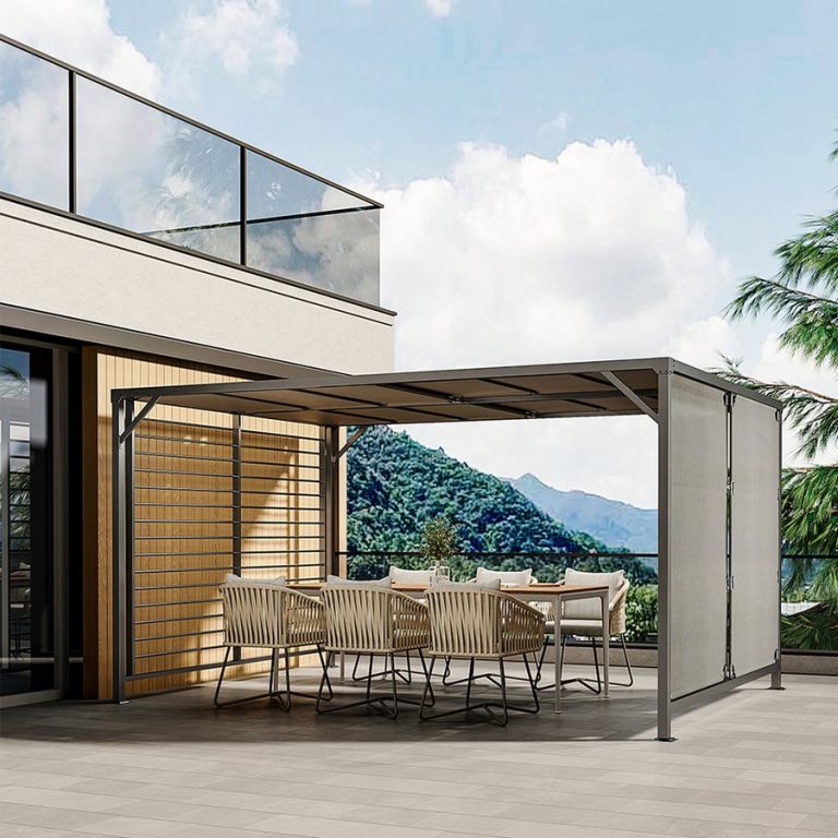 Outdoor Aluminum Slatted Panels Pergola with Canopy  - Dark Grey