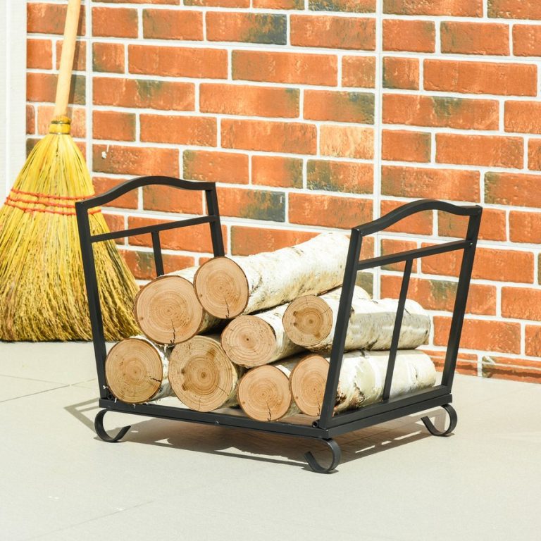 Outsunny Firewood Log Rack Fireplace Log Holder with Scrolls - Black
