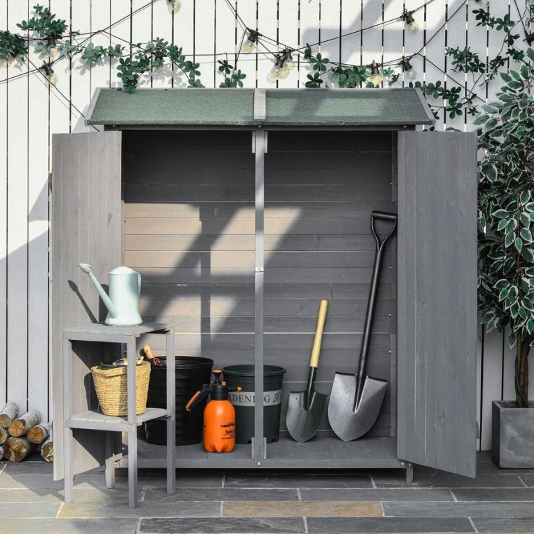 Outsunny Garden Wood Storage Shed with Flexible Table - Grey / 75cm