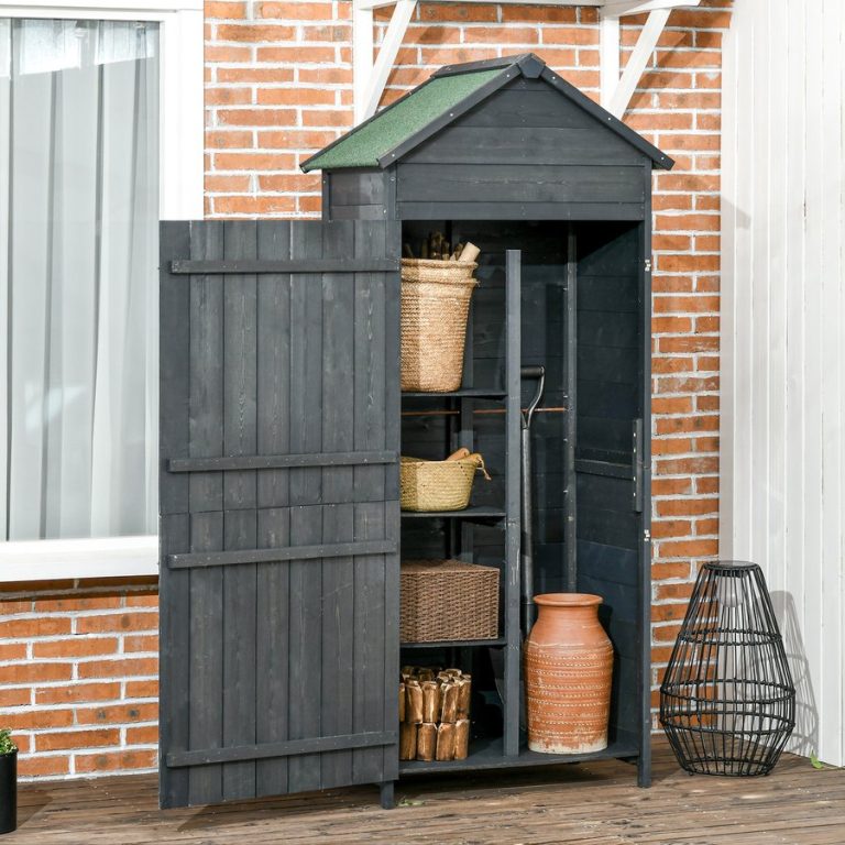 Outsunny Garden Shed Wooden Tool Storage Cabinet - Grey