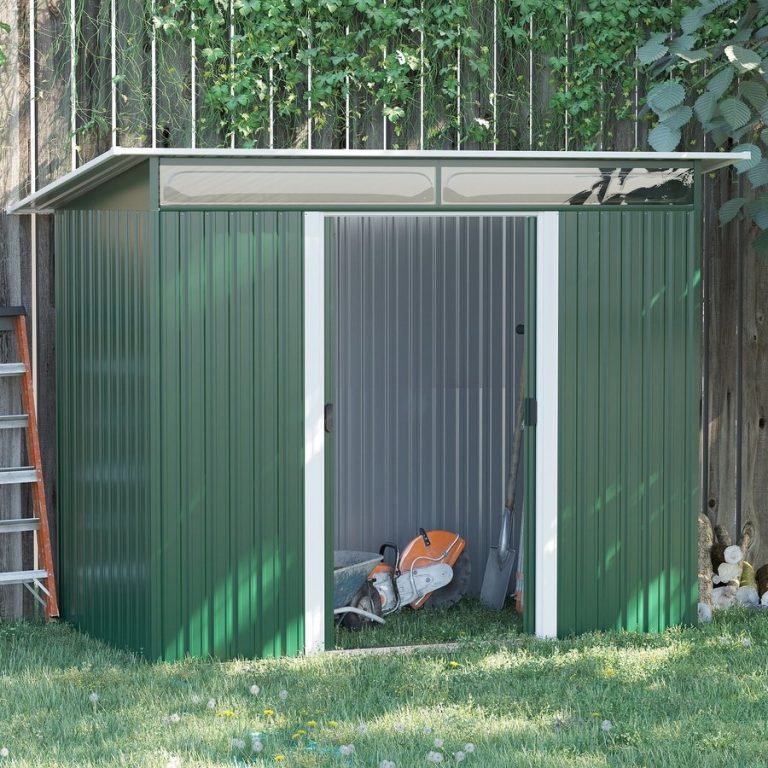 Outsunny 9 x 4ft Garden Shed Storage Tool Organizer - Green
