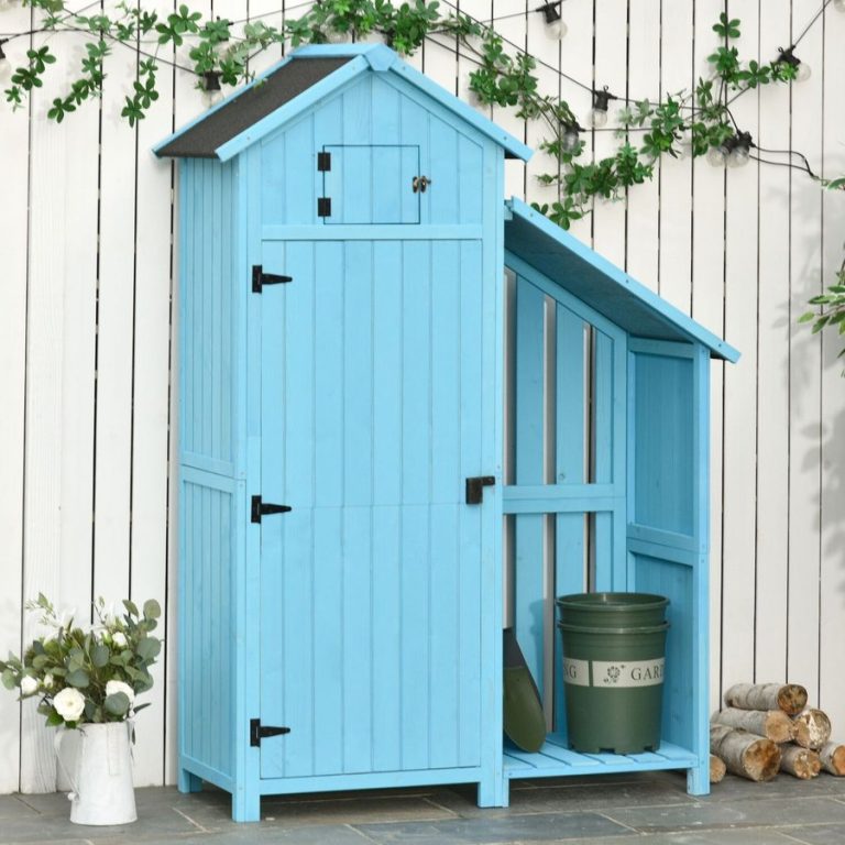 Outsunny Garden Shed Wooden Firewood House - Blue