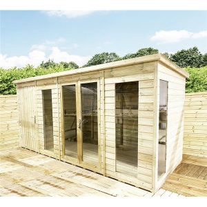 10ft Combi Pent Summerhouse with Side Shed - Green / 10 x 16
