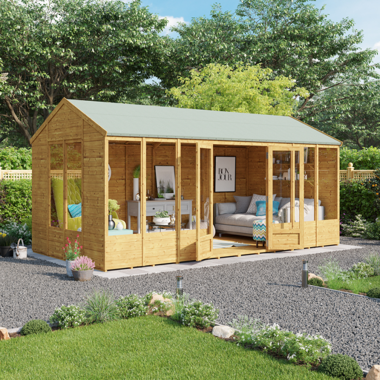 Petra Tongue and Groove Reverse Apex Summerhouse  - Wooden / 16x8 ft / Yes